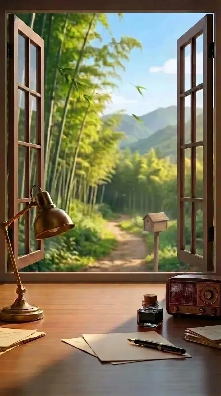有信中的家：推开一扇窗，桌上摆着信纸与笔，等一封家书